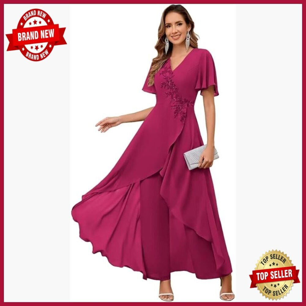 Chiffon Pant Suit Set Wedding Guest Formal Jumpsuit Plus Size